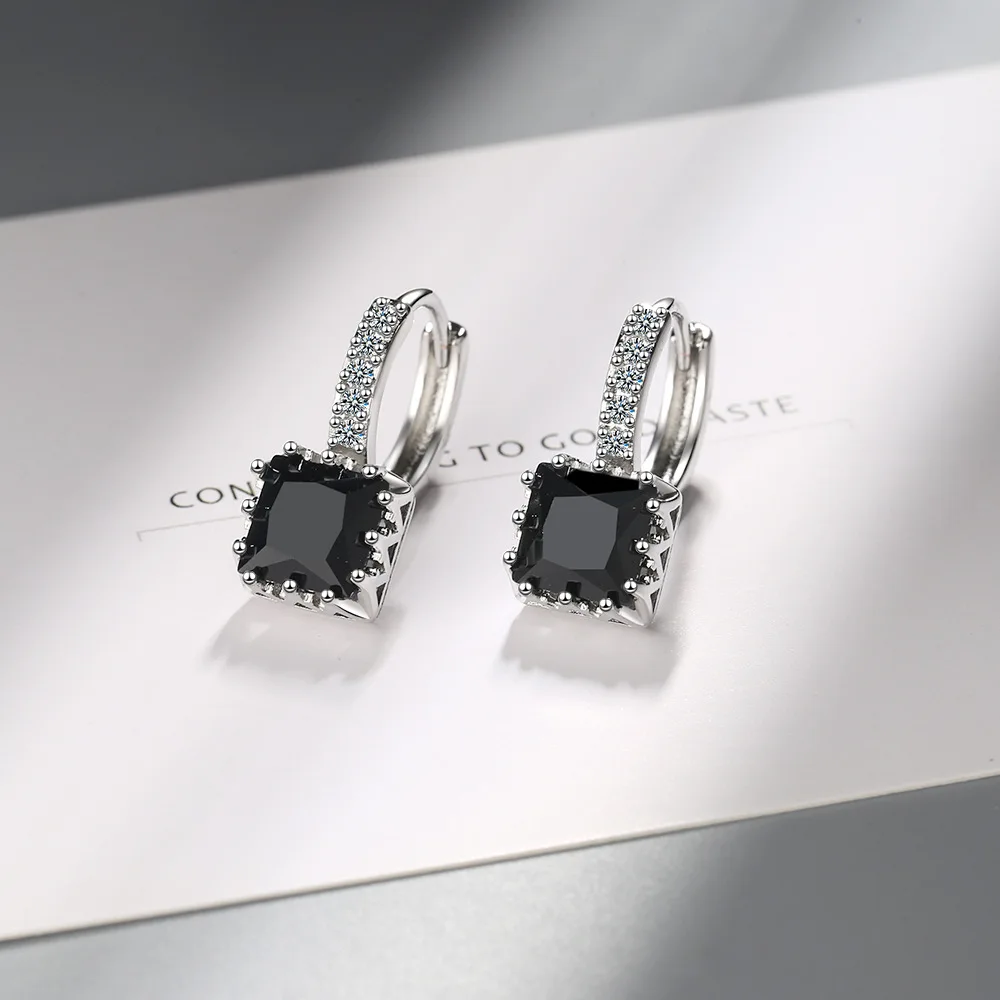 

Classic 925 Silver Needle Pink Princess Square Cut Mosaic Cubic Zircon Earrings For Women Jewelry Fashion Statement Bijoux