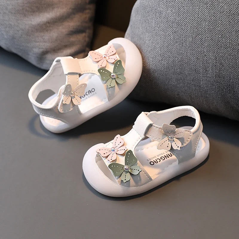 Босоножки детские летние розовые бежевые на плоской подошве