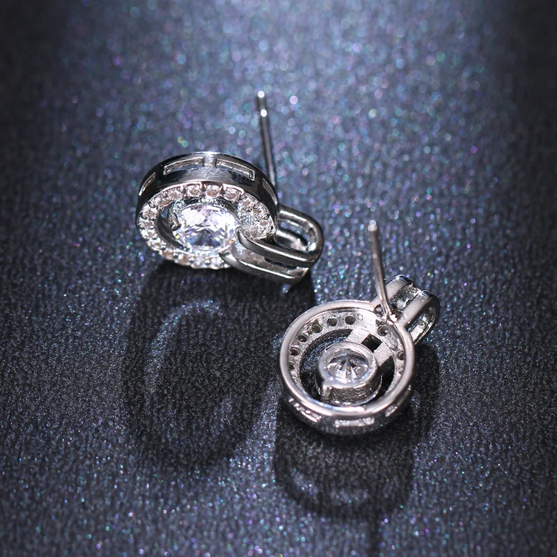 Новые классические маленькие серьги с двумя круглыми деталями с кубическим цирконием для роскошных свадебных и помолвочных украшений для женщин.