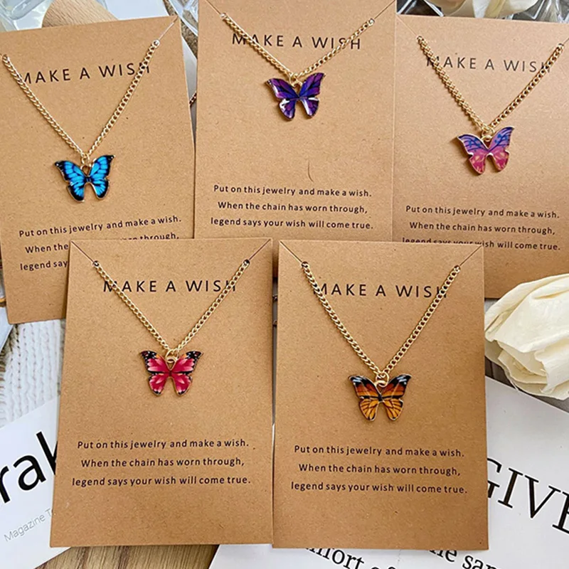 

9 Colors Butterfly Pendant Necklace for Women Bohemian Cute Animal Necklace Female 2021 New Trendy Choker Jewelry Gift