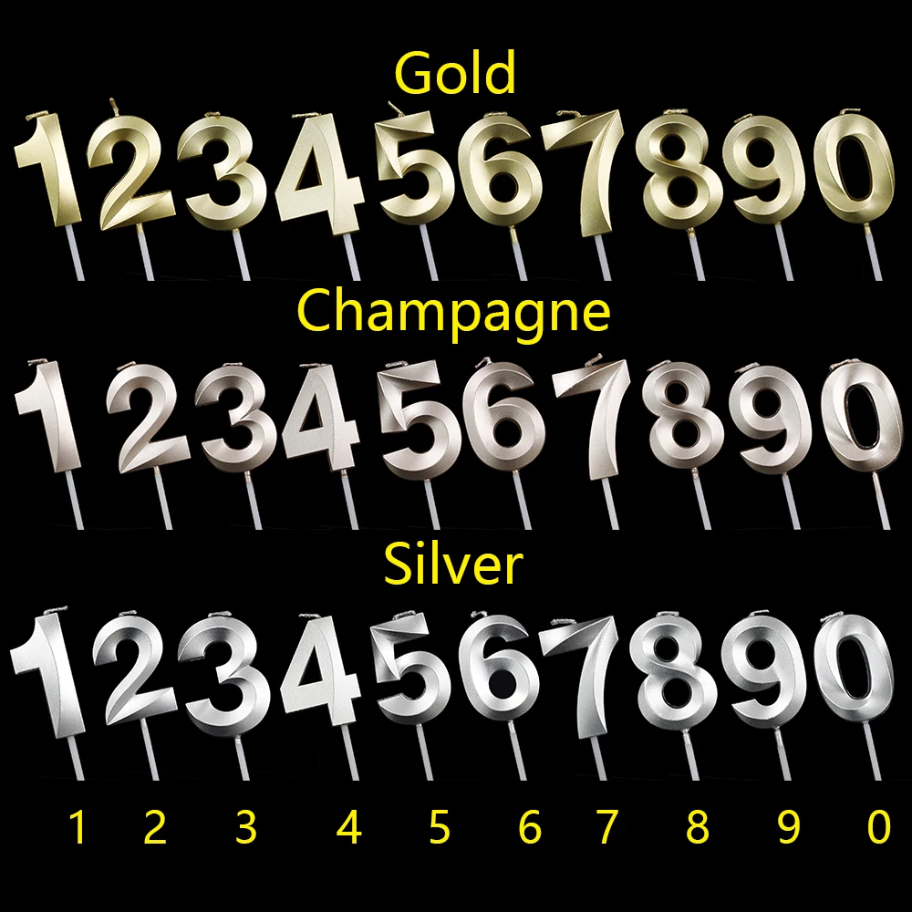 Парафиновые свечи с цифрами из АБС пластика золотого и серебряного цвета 1 шт. Topper