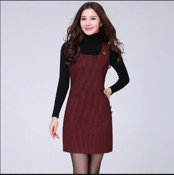 Новинка 2019 модное женское Шерстяное Платье в клетку на осень и зиму сарафан с