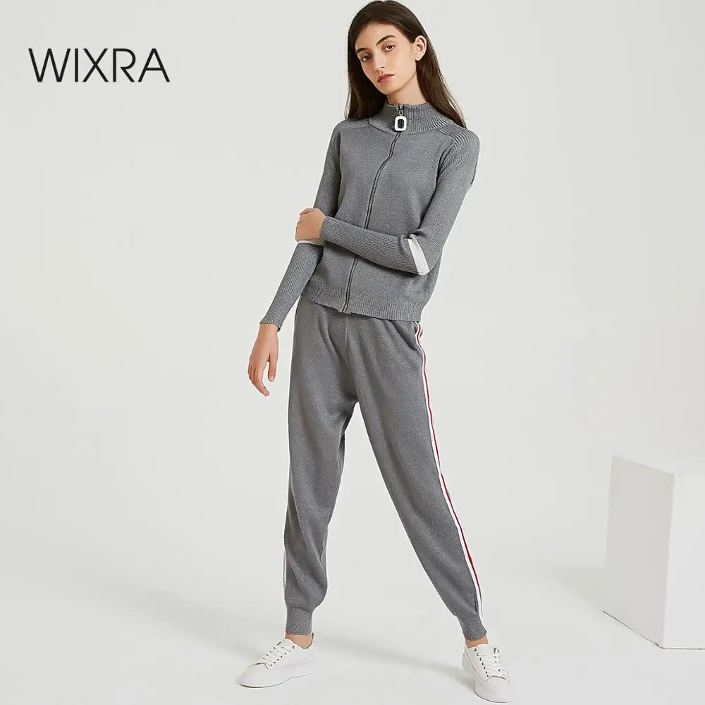 Wixra Женские повседневные трикотаж костюм комплект с длинным рукавом свитер брюки