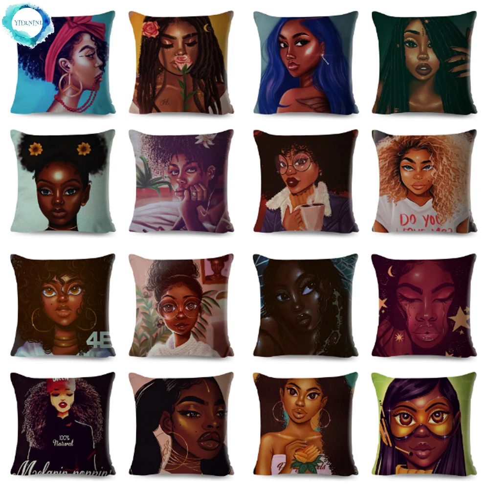 

Черная, с коротким рукавом для женщин из хлопка и льна Подушка Чехол Декор Африка Девушка Печатный чехол для подушки для дивана автомобиля д...