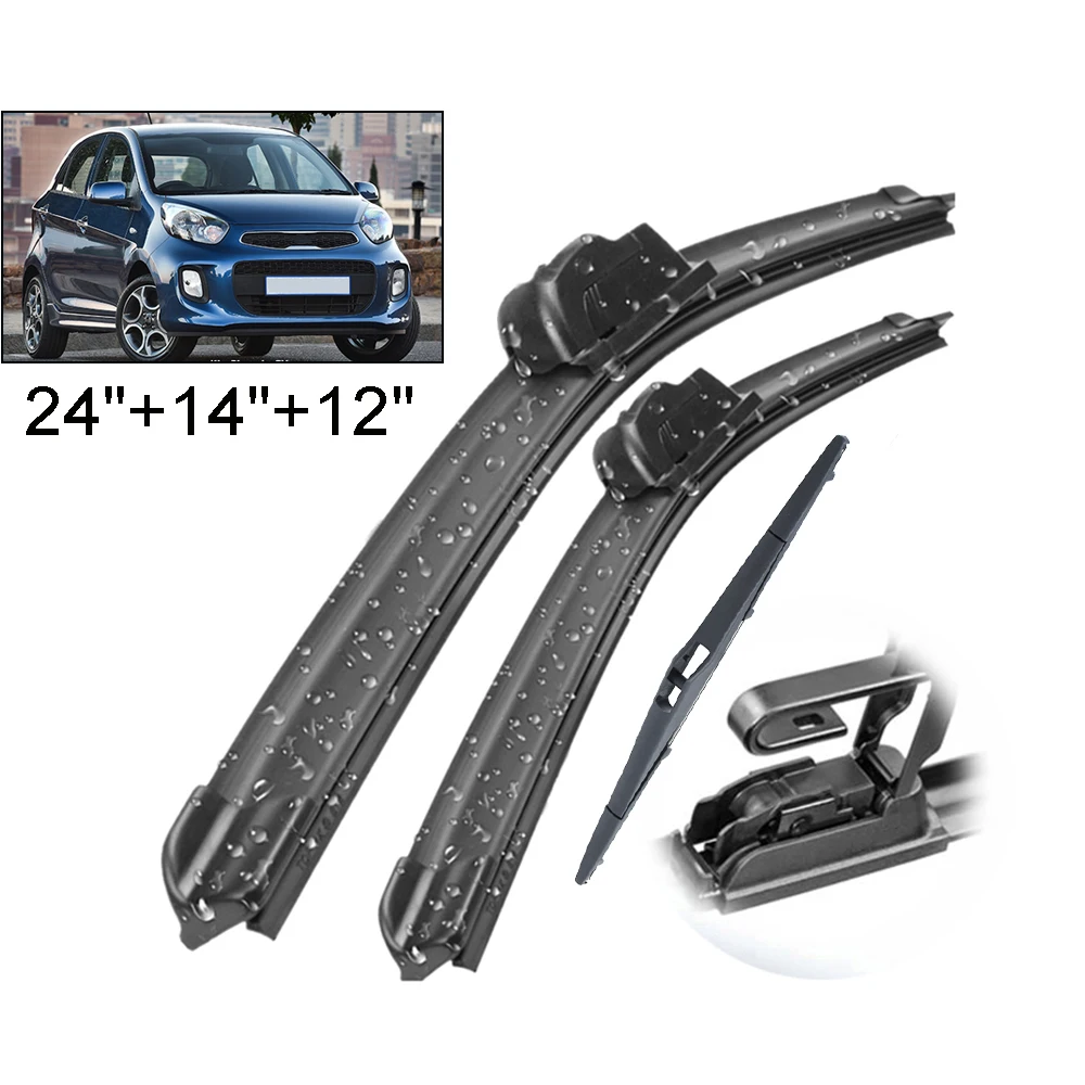 

Erick's Wiper Front & Rear Wiper Blades Set Kit For Kia Picanto TA MK2 2011 - 2017 Windshield Windscreen Window 24"+14"+12"