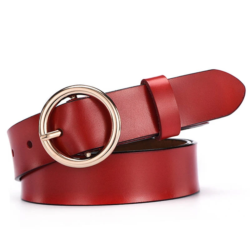 

2021 New Fashion Classic Light Body Round Buckle Belt Full with Leather Simple Round Pin Buckle Belt Women's Fashion All-match