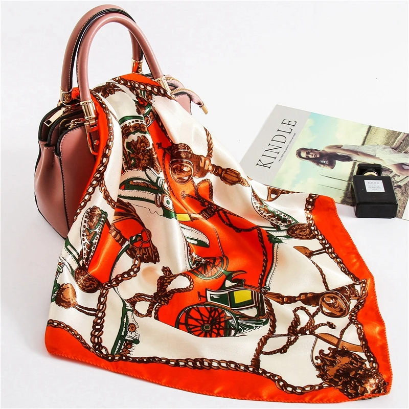 Маленький квадратный атласный шарф платок на голову бандана элегантная женская