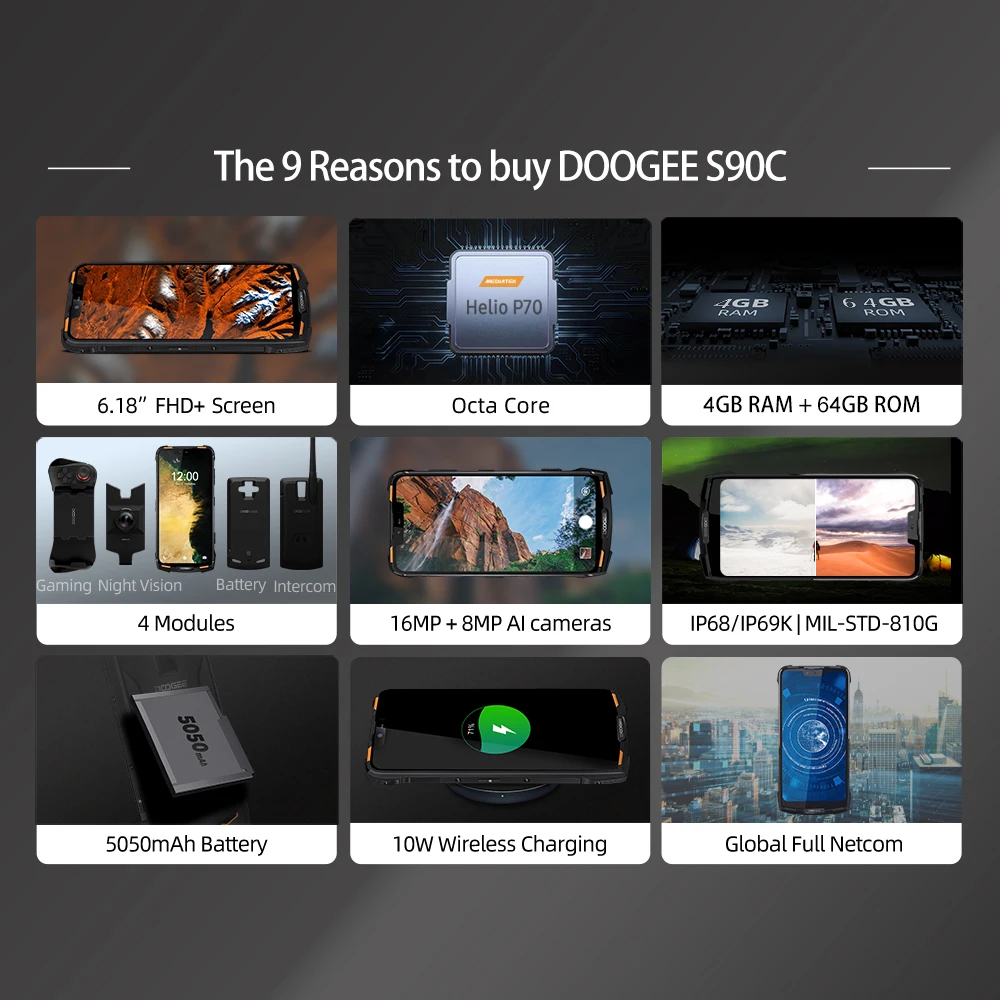 DOOGEE S90C IP68 модульный прочный мобильный телефон 6 18 дюймов дисплей Helio P70