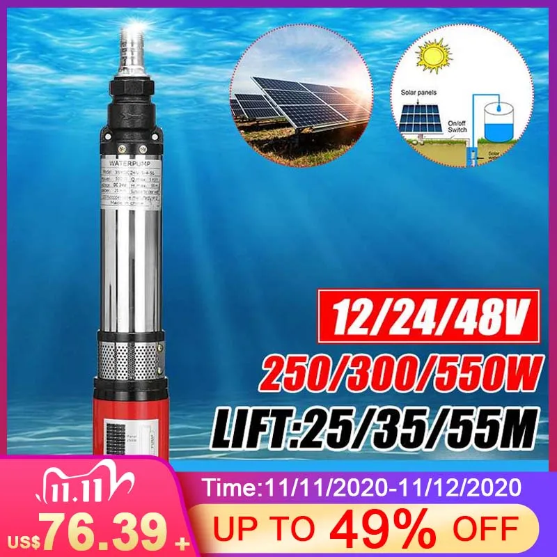 55m 12/24V/48V Водяной насос на солнечной батарее с высоким подъемом 250W/300W/550W штанговый
