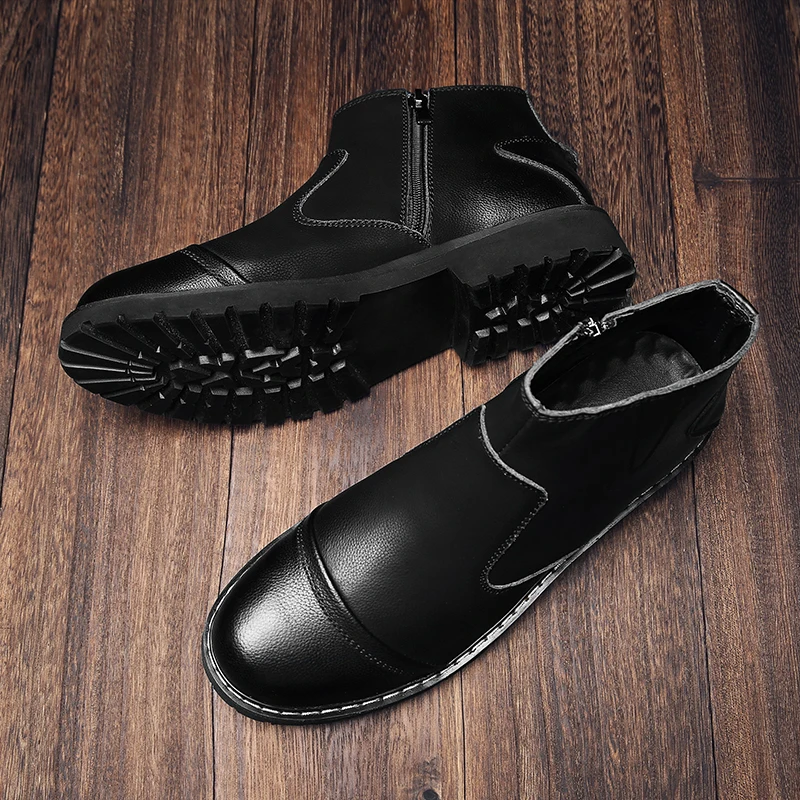 Модная обувь мужские ботинки челси повседневная кожаная с круглым носком