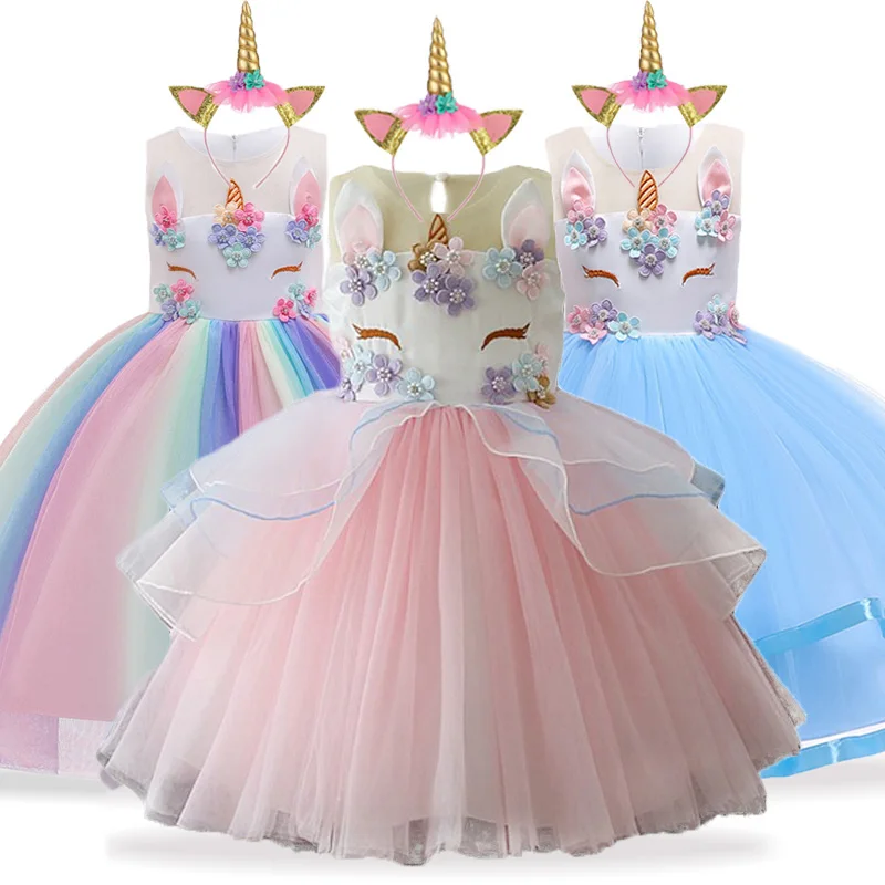 Unicorn Dress Christmas Kids Dresses For Girls Moana Elsa Costume Princess Children Birthday Party fantasia | Детская одежда и