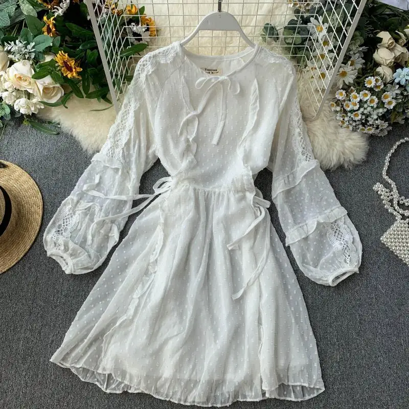 Женское платье для подиума роскошное Сетчатое в горошек с вырезом 2019