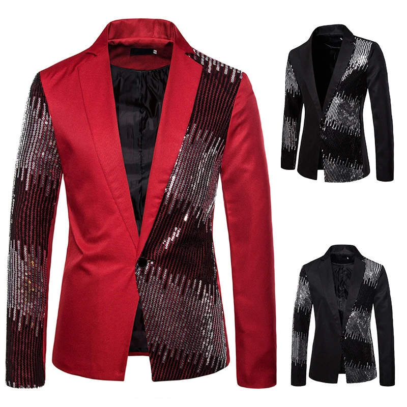 

New Designs Red Shiny Men Blazers Slim fit Graduation Party Prom Jacket for Men Night Club Performance Suit Tops Dress Tuxedo