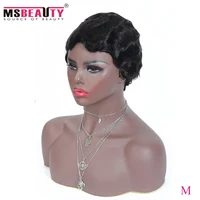 Finger Waves Style  Short Human Hair Wigs Pixie Cut Wigs For Black Women Msbeauty Brazilian Remy Hair Natural Black 150% Density