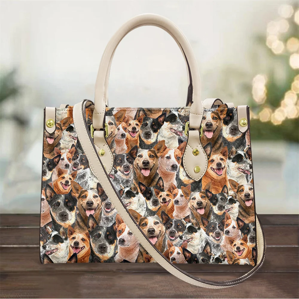 

Кожаные роскошные дизайнерские сумки с забавным принтом собак, сумки с верхней ручкой для женщин, женские модные кошельки и сумочки, сумка н...