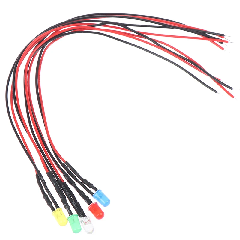 

5X Min F3 3mm 20cm Pre Wired LED Round Light Lamp Bulb Chip Beads Cable DC White Warm Red Green Blue Yellow Emitting Diodes