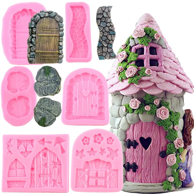 

3D Fairy Garden Fairy Gnome Home Door Snail Silicone Chocolate Molds Stone Path Fondant Cake Decorating Candy Polymer Clay Mould