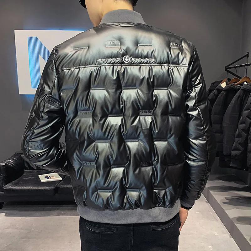 Winter New Men's Stand-Up Collar Bright Short White Duck Down Jacket Parkas Solid Color Trendy Warm Down Coats Outwear Top Cloth