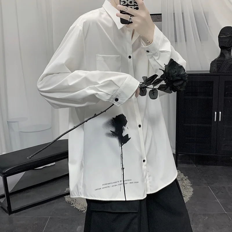 

Ink Graphic Men Shirt Casual Oversize Casual Long Sleeve Male Shirts Preppy Style Harajuku Blouses Men's Clothing