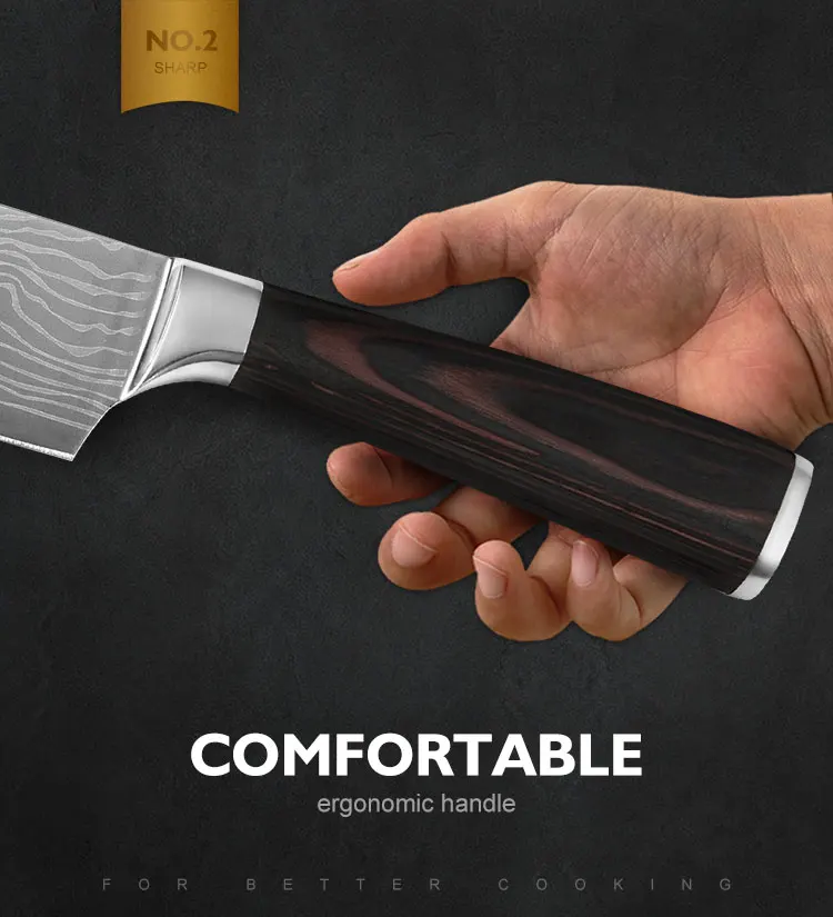 Набор ножей из нержавеющей стали Santoku 8 дюймов поварские ножи с ножками дамасский узор Кухонные гаджеты Инструменты Посуда Ножи держатель