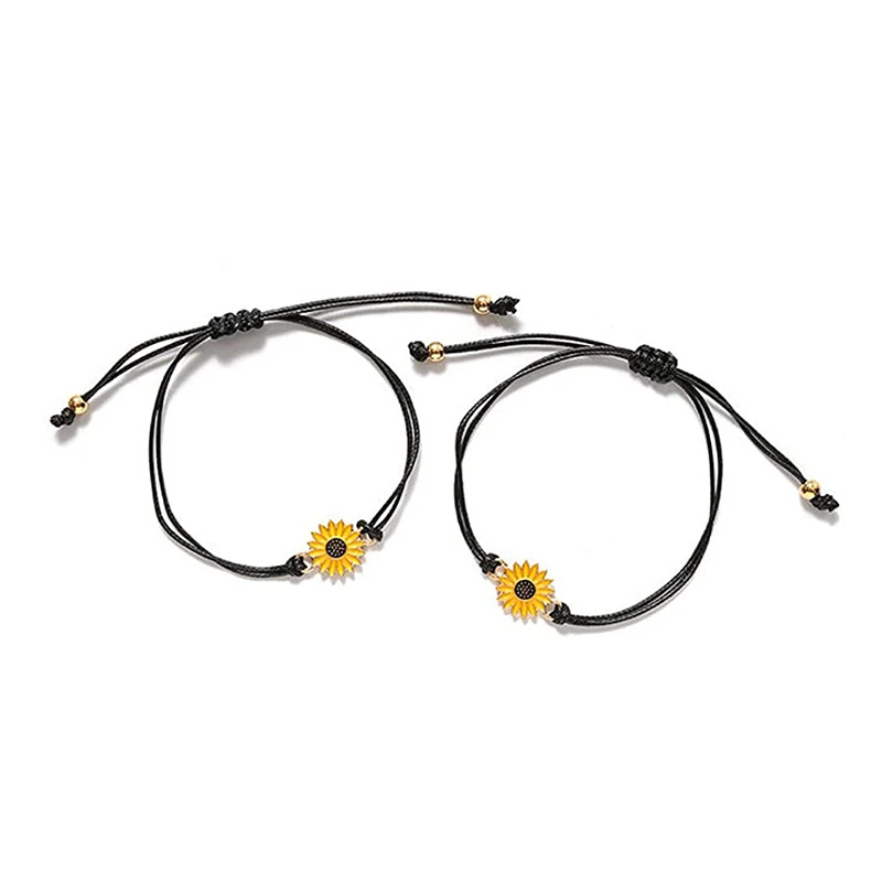 

2 шт./компл., креативный браслет «Подсолнух», модный плетеный браслет ручной работы с эмалью, браслет с солнечным цветком для пары, лучшие дру...