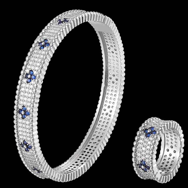 Zlxgirl Luxury brand Simple AAA cubic zircon bangle and Ring Jewelry Set wedding bridal bracelet couple gifts free shipping | Украшения и