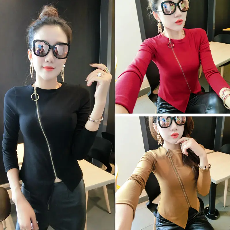 

Spring new Korean slim high collar fashion Top Long Sleeve T-Shirt foreign style small shirt