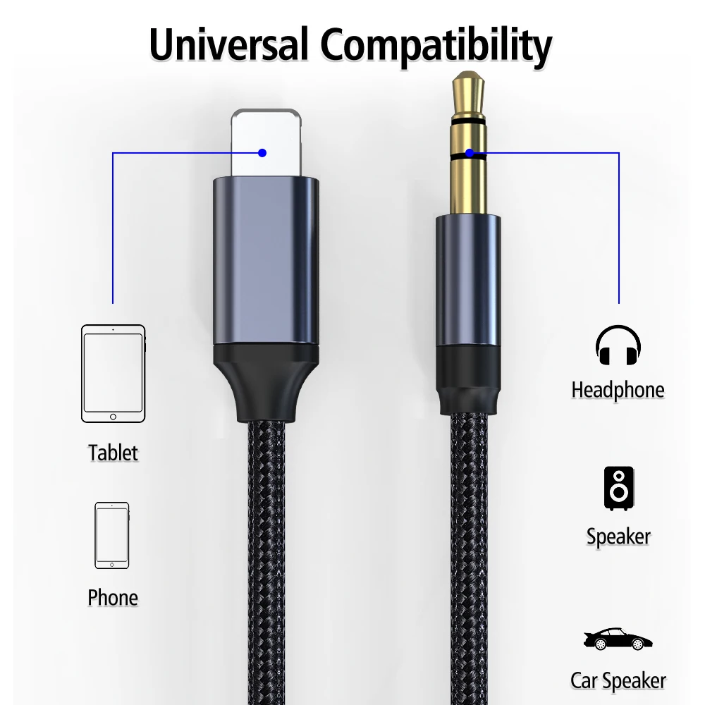 !ACCEZZ AUX Audio Cable For iPhone 12 11 Pro Max mini X XS 7 IOS Adapter Lighting to 3.5mm Jack Male PC Car Headphones Converter images - 6