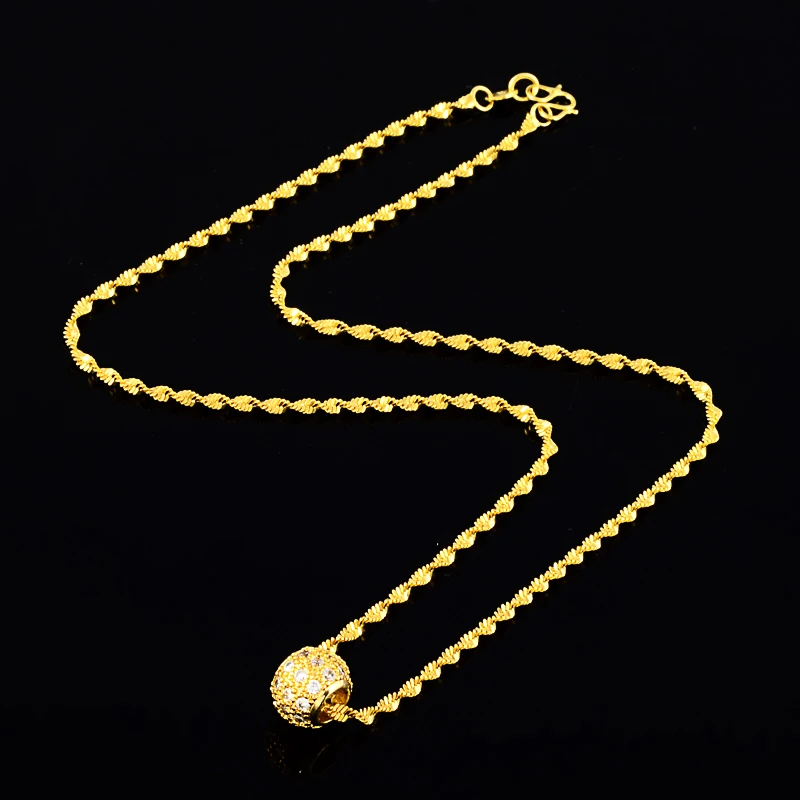 

24K Gold Color Women's Water Wave Chain Round Circle Charm Pendant Necklaces for Women Necklaces Wedding Party Jewelry