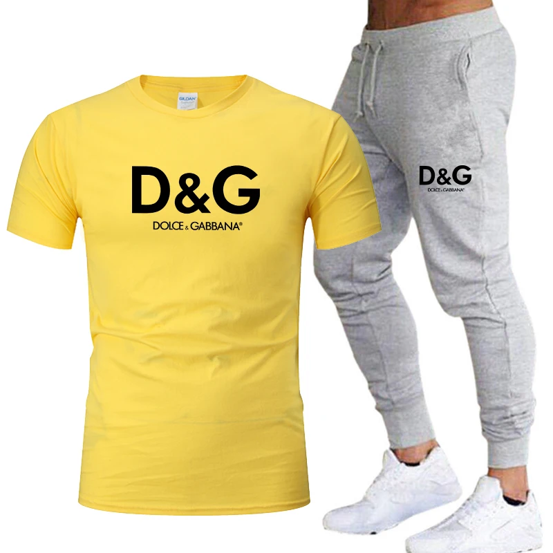 

New casual men's two-piece sportswear suit basketball printed cotton quick-drying short-sleeved T-shirt + trousers 2021