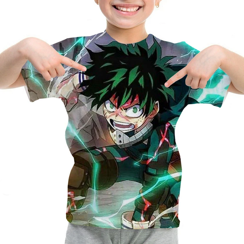 

Anime My Hero Academia 2T-14T years teens t-shirt for boys or girls 3D Deku printed short sleeve round collar t shirt big kids