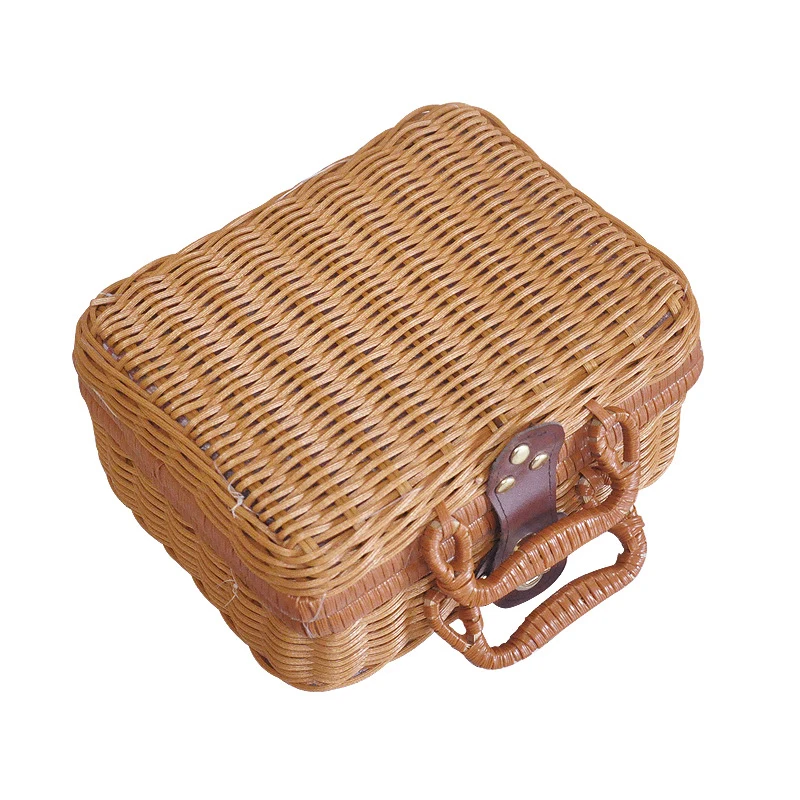 

Vintage Portable Handmade Suitcase Rattan Woven Makeup Storage Case Women Travel Luggage Box Handbag Fashion Organizer Tote Bag