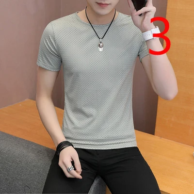 

Summer short-sleeved t-shirt men's tide brand trend Korean version of the self-cultivation men 2019 new round neck ice silk