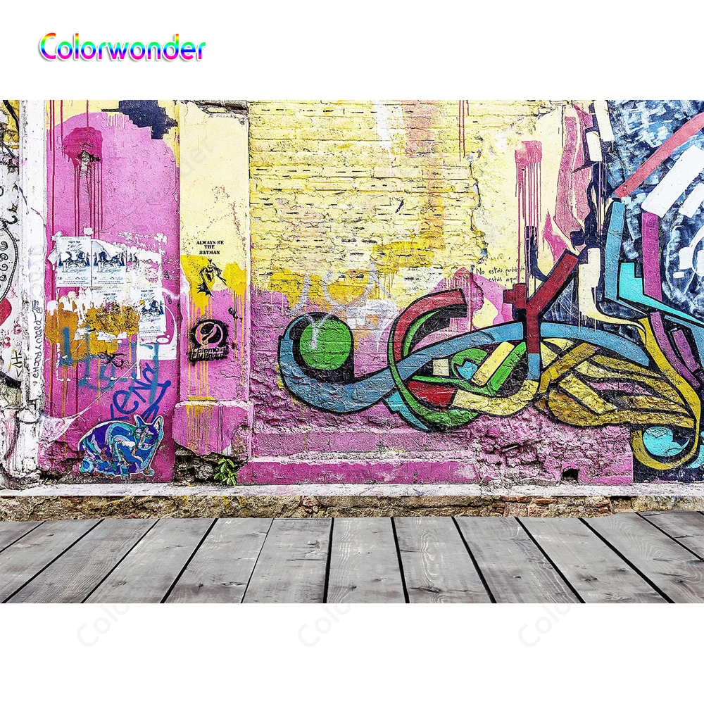 7x5ft винтажный деревянный пол фотографии красочные граффити фиолетовый с желтым
