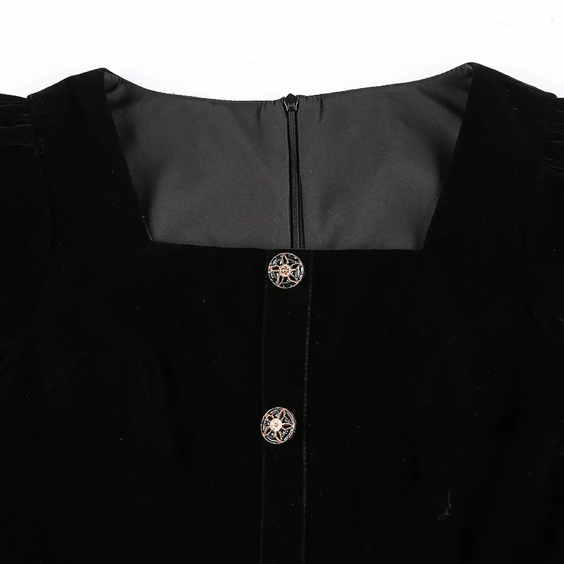 

MWYOOC Vintage Dress Women Elegant Slim Long Sleeved Velvet Party Dress Button Decoratio Wear Autumn Winter Long Robe Vestidos