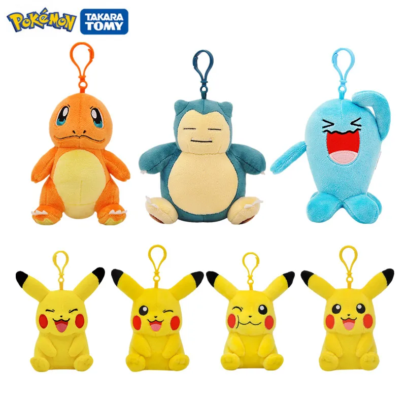 12cm Pokemon Toys Plush Keychain Pendant Doll Anime  Figures Pikachu Charmander Psyduck Wobbuffet Snorlax Kids Toy Xmas Gift