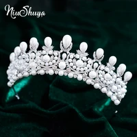 niushuya gorgeous wedding tiara bridal crowns with big pearl zircon crystals women hair jewelry accessories tiara de novia