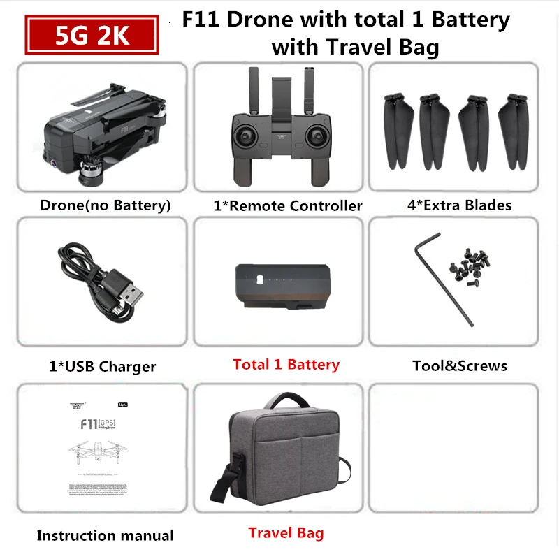2K 1B Travel Bag SJRC F11 PRO Дрон с GPS 2K Квадрокоптер с камерой бесщеточный Квадрокоптер 28 минут летающее время складной Дрон VS SG906 B4W - Цвет: 2K 1B Travel Bag