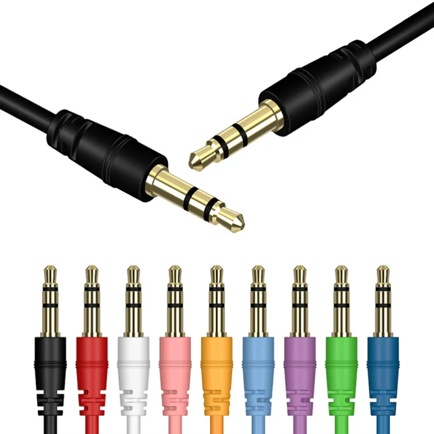 

1m Colorful Aux Cable 3.5mm Male To Male Jack Auto Car Audio Cable Gold Plug Kabel Cord for iPhone Xiaomi Speaker 300pcs/lot