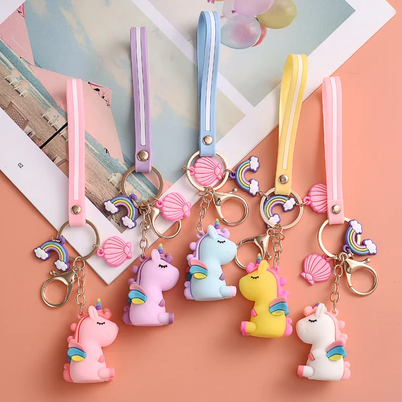 

Creative Cartoon Silicon Unicorn Keychain Lady Bag Mini Animal Pendant Car Key Accessory Children Birthday Gift 10 pcs