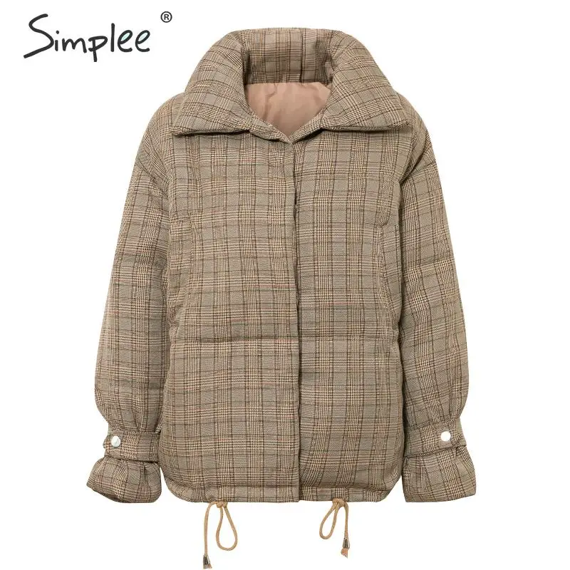 Simplee винтажная теплая клетчатая Женская парка толстая на шнуровке с карманами