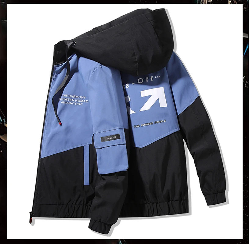 

Jacket Men's 2021 Spring And Autumn Casual Stitching Windbreaker Hooded Jacket Fashion Plus Size Jacket Trend Men's Clothing