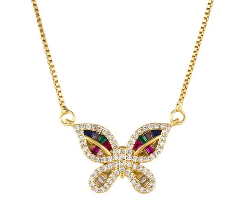 Ожерелье-чокер tg34 с кулоном-бабочкой многоцветное ожерелье кубическим цирконием