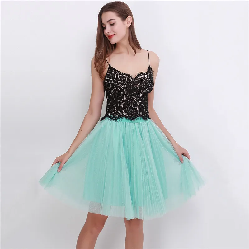 mint green Тюлевая юбка s Женская s миди плиссированная юбка черная розовая Тюлевая юбка женская Весна Лето Корейская эластичная высокая талия сетчатая юбка-пачка - Цвет: mint green