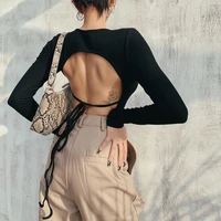 new sexy backless tight long sleeve bottomed t shirt bandage elastic funny t shirts tee shirt femme women tops tshirt clothes