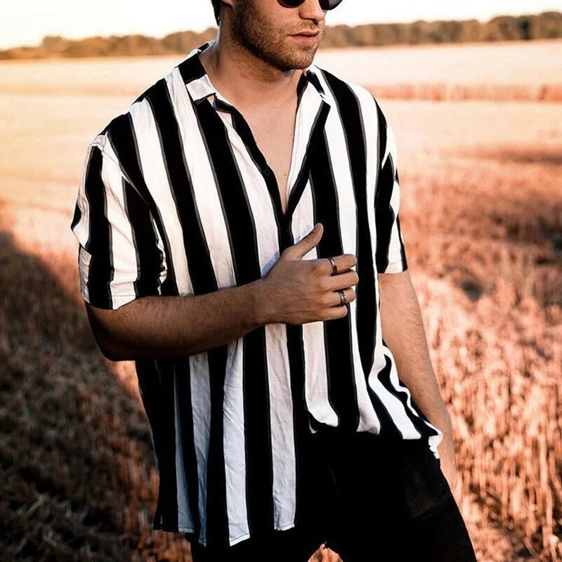 

New Mens Short Sleeve Striped Shirts Male Summer Button Down shirt Tops Man Slim Fit Casual Dress Stylish Shirts