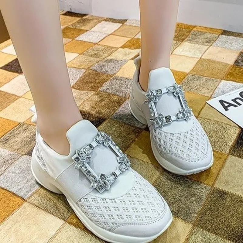 Белые кроссовки без шнуровки на платформе Женская Вулканизированная обувь