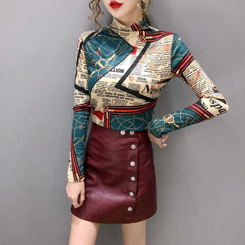 

Half-High Neck Short-Sleeved Women's Autumn And Winter New High-End T-Shirt Bottoming Shirt Top Western Letter Small Shirt