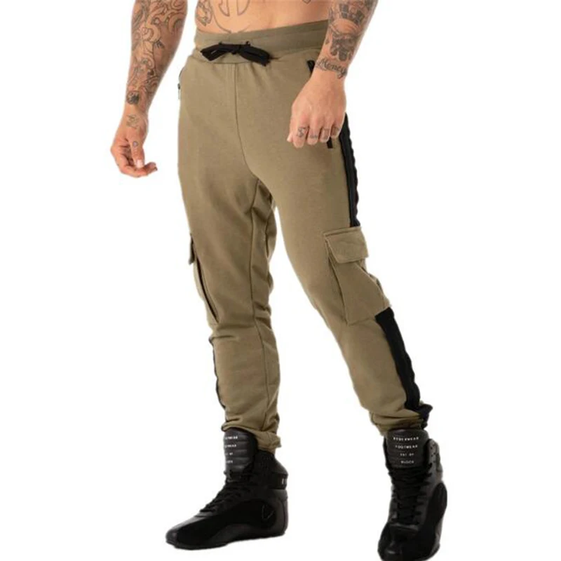 Модные мужские спортивные штаны для фитнеса бодибилдинга эластичные брюки с