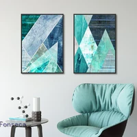 geometric canvas painting abstract blue diamond pattern poster and print wall art picture for living room bedroom office decor